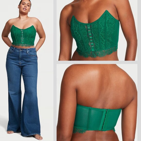 New! Victoria’s Secret Dream Angels Lace Strapless Corset top green 4199 - Picture 1 of 7